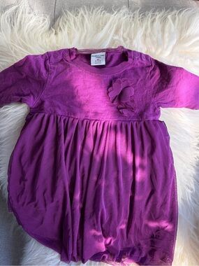 Polarn O. Pyret Bright Purple Floral-Appliqué Girls Dress. Size 80 (9-12mo)